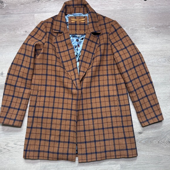 tyler böe Jackets & Blazers - Tyler Boe Womens XS Plaid Wool Blend Coat Brown Navy Blue Leopard Lined Xsmall